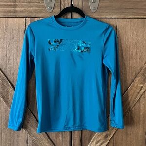 Under Armour Heat Gear Long Sleeve Graphic Shirt Teal/Black Size Youth M GUC
